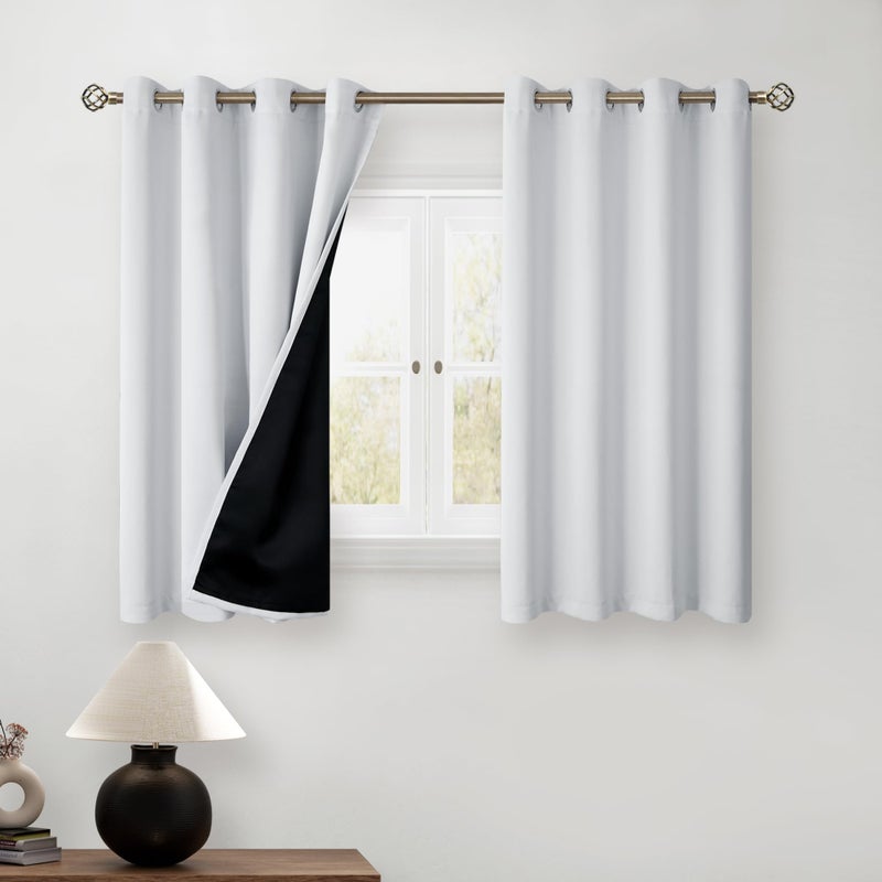 BGment Greyish White Short Blackout Curtains for Bedroom, Thermal Insulated Energy Efficiency Noise Reducing Grommet Curtains 45 Inch Length with Liner for Small Window 2 Panels Each 52 Inch Wide - Image 1